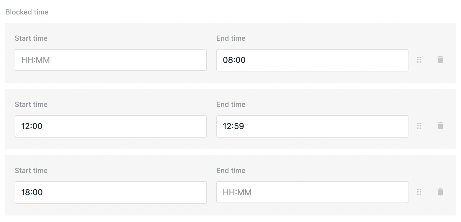 Blocked time ranges step preview